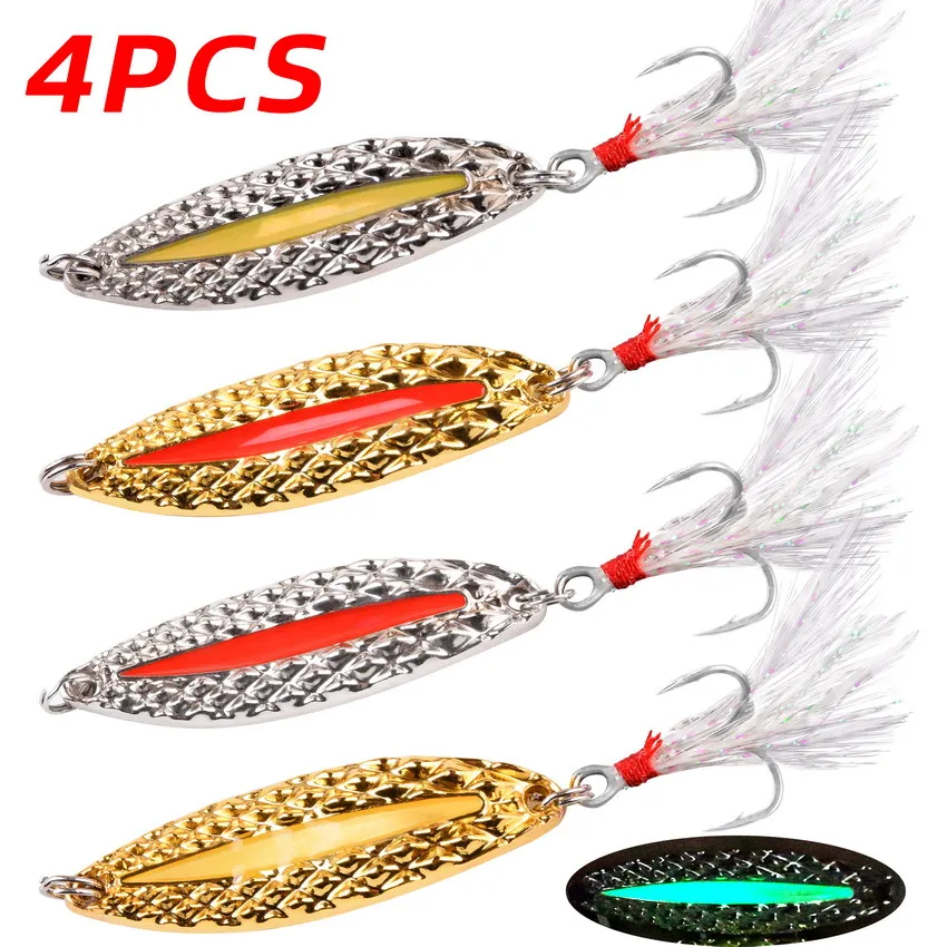 Fishing Lure Spinner - 4pcs Luminous Metal Fishing Lure Spoon